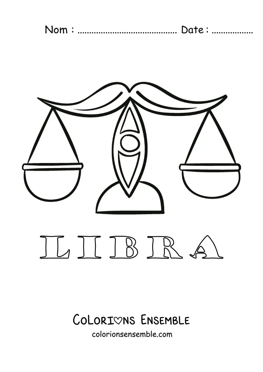 Image à colorier d’une balance du signe de la Balance avec son nom