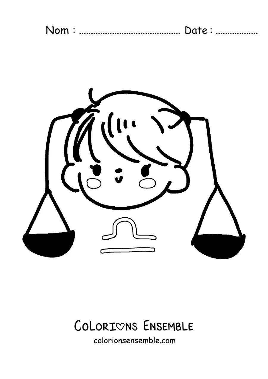 Image à colorier d’une petite fille animée du signe de la Balance