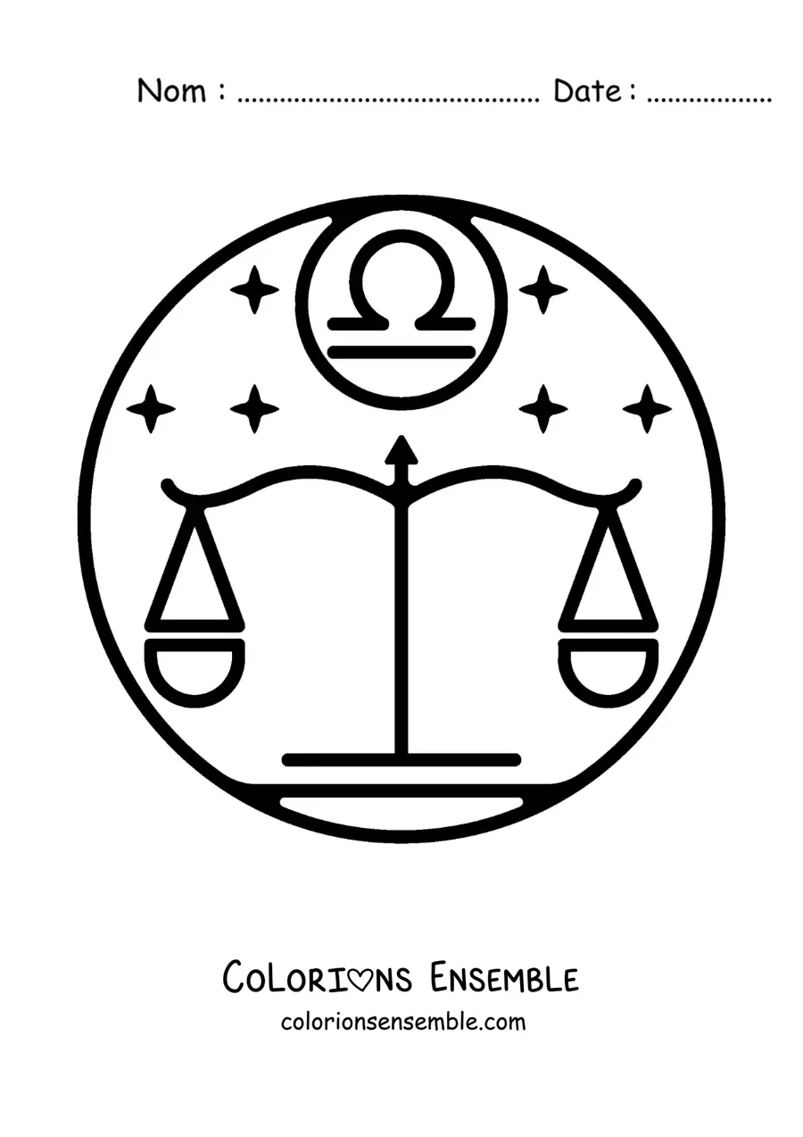 Image à colorier d’une balance du signe de la Balance, facile