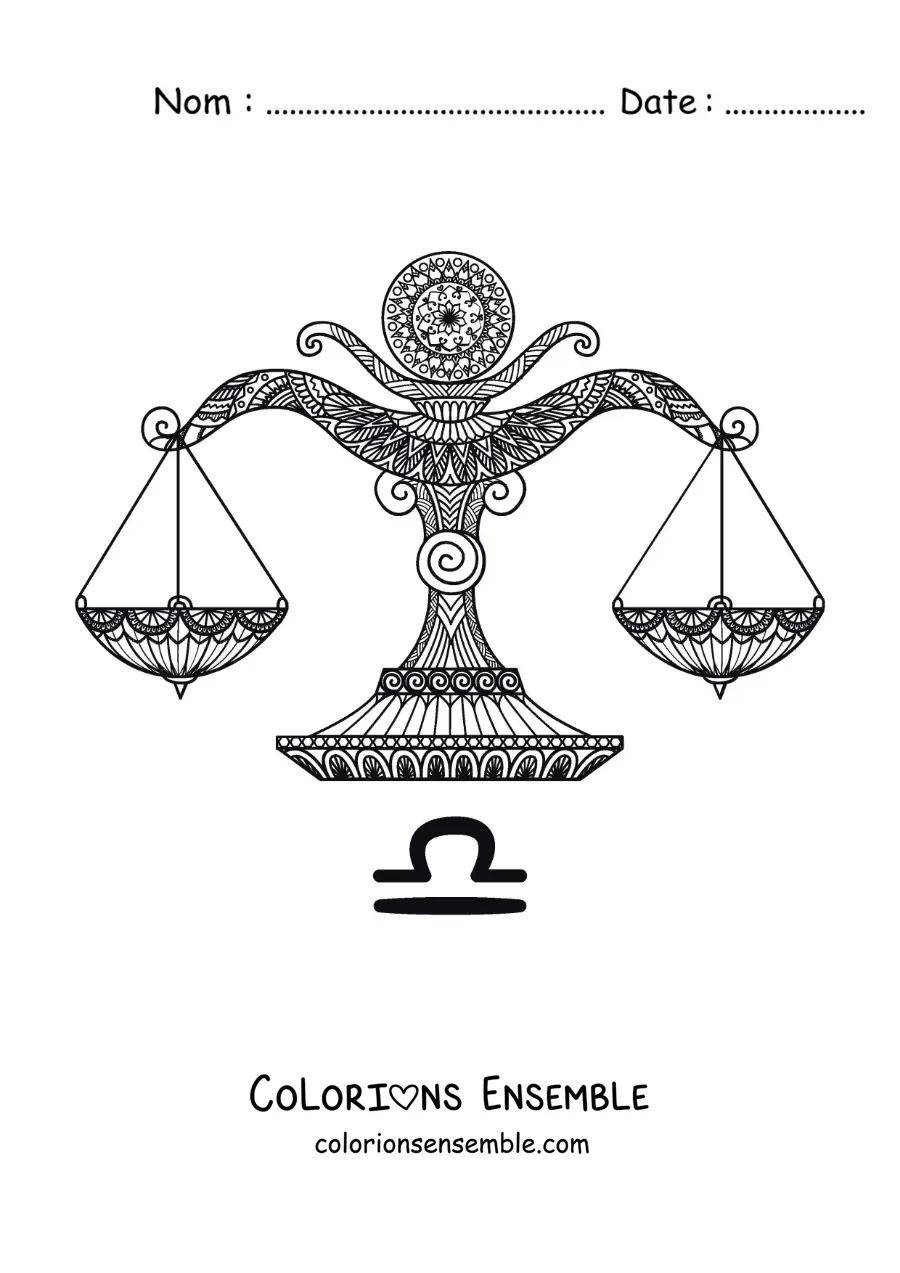 Image à colorier d’un mandala du signe de la Balance