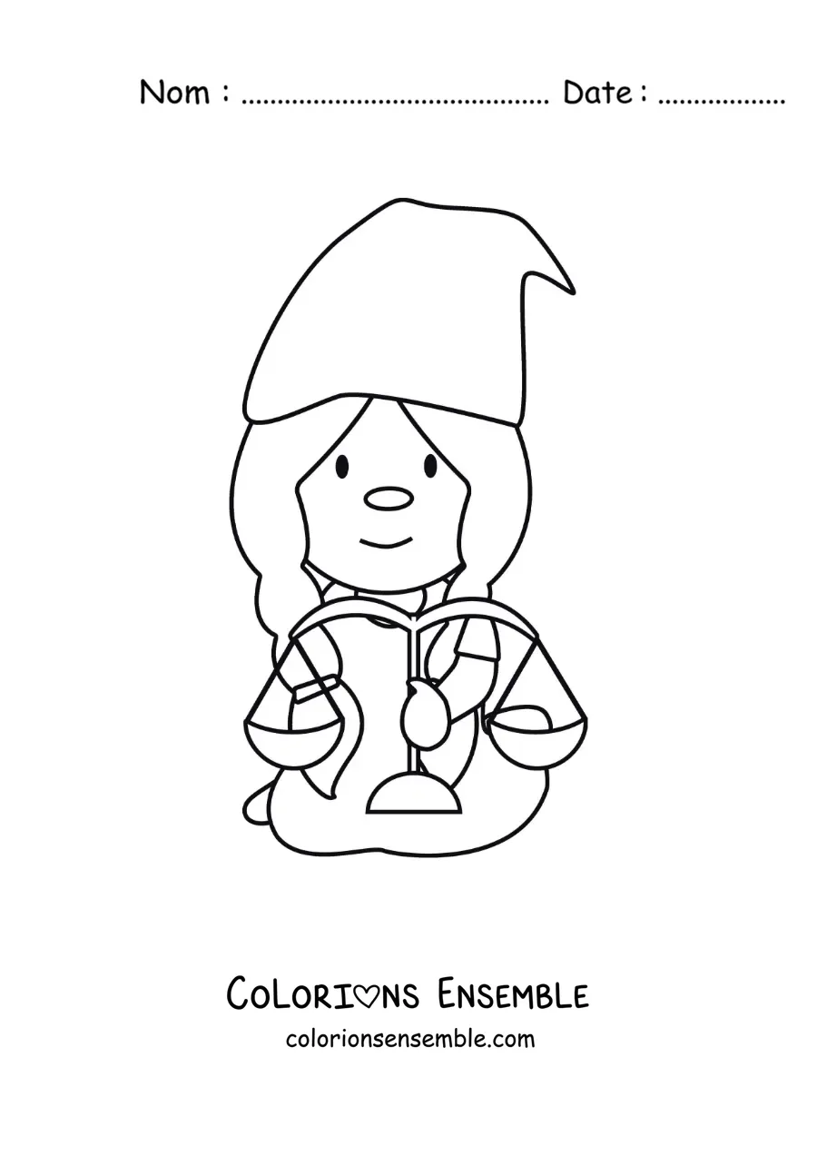 Image à colorier d’un gnome animé pour enfants du signe de la Balance