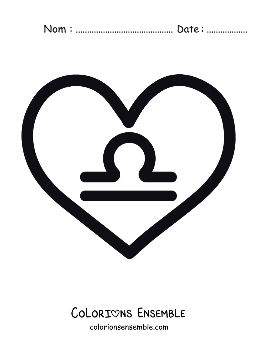 Image à colorier du symbole de la Balance dans un cœur