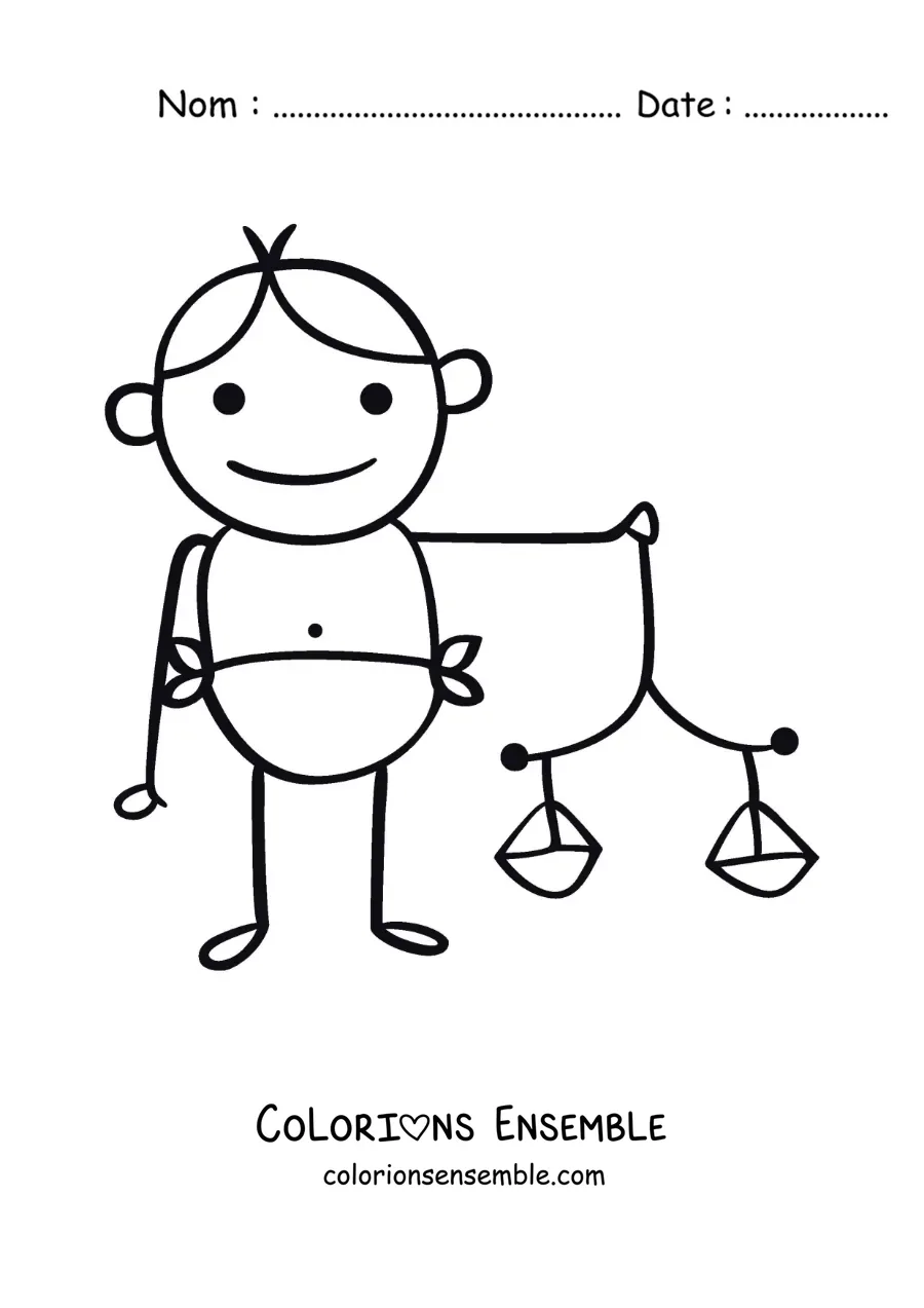 Image à colorier d’un dessin pour enfants de la mythologie du signe de la Balance