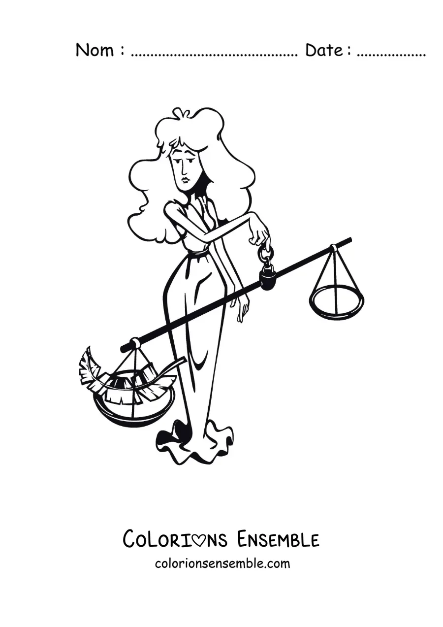 Image à colorier d’un dessin pour enfants de la déesse Thémis du signe de la Balance