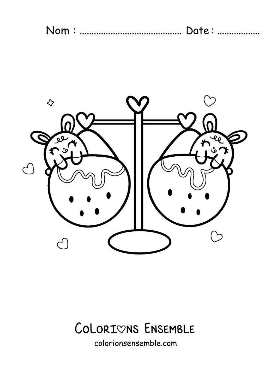 Image à colorier de lapins kawaii animés du signe de la Balance