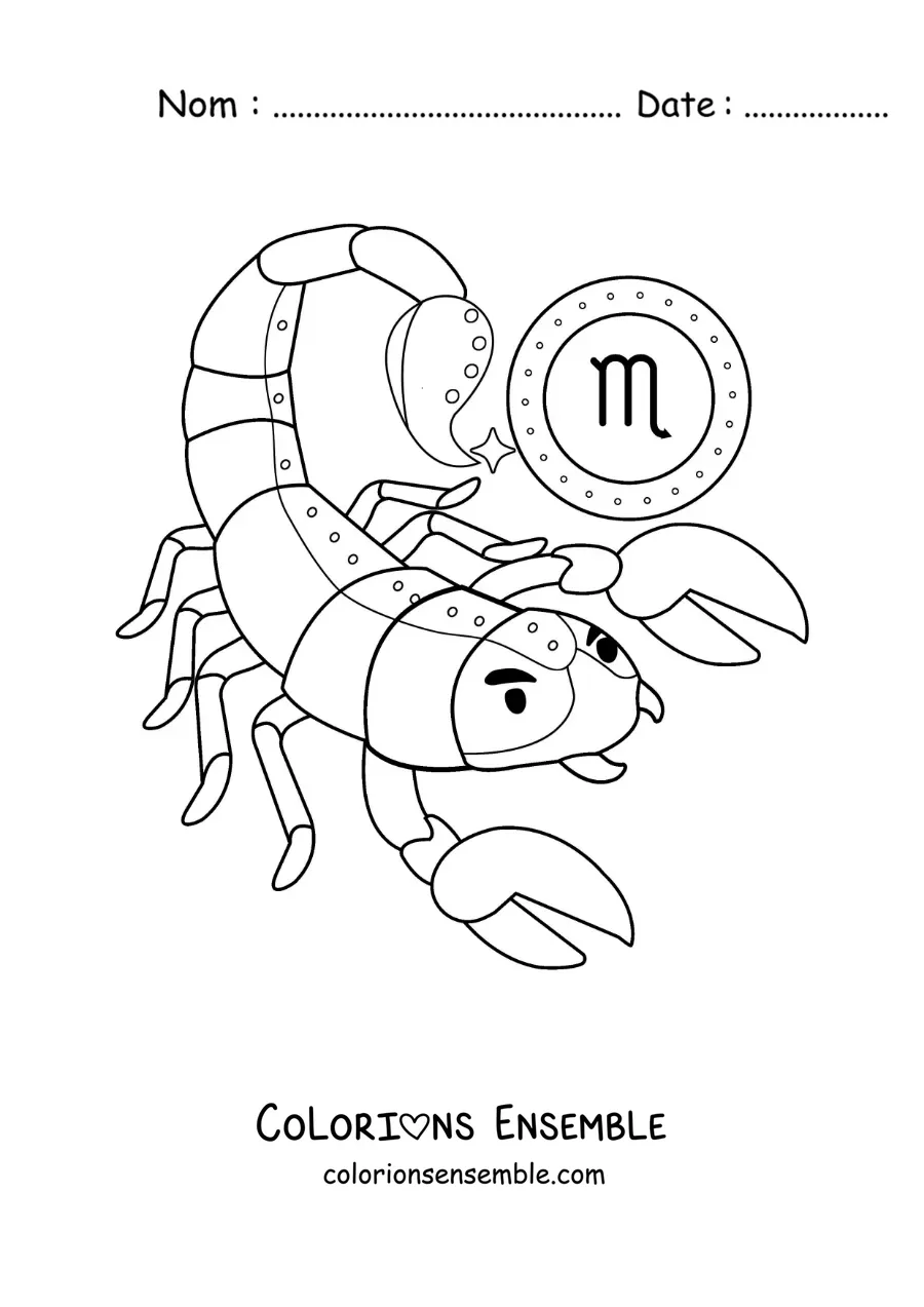 Image à colorier d’un scorpion animé pour enfants du signe du Scorpion
