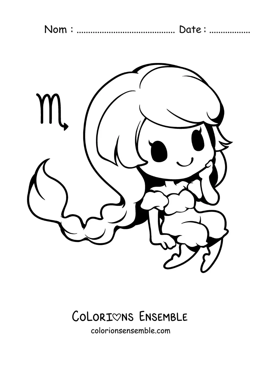 Image à colorier d’une fille kawaii animée du signe du Scorpion