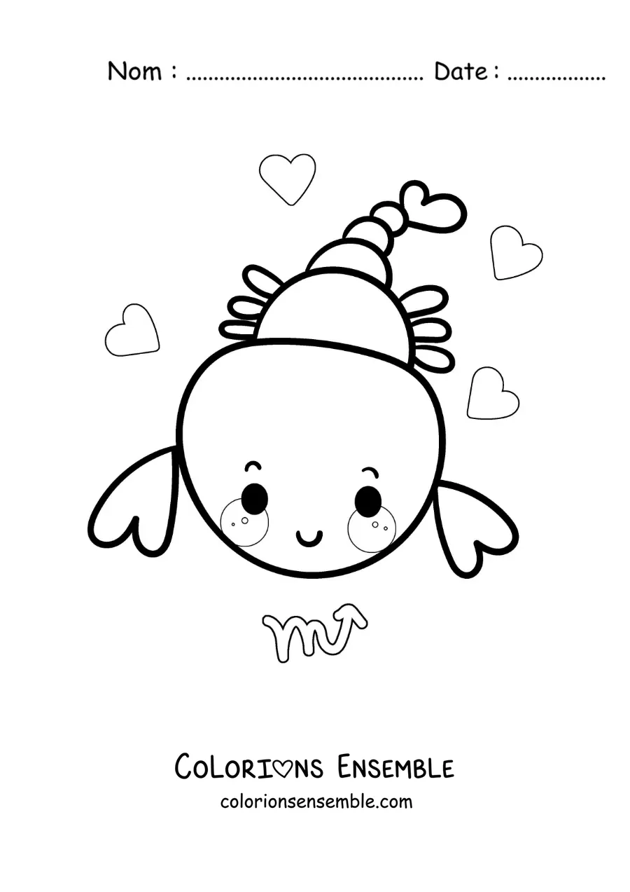 Image à colorier d’un scorpion kawaii du signe du Scorpion avec son symbole