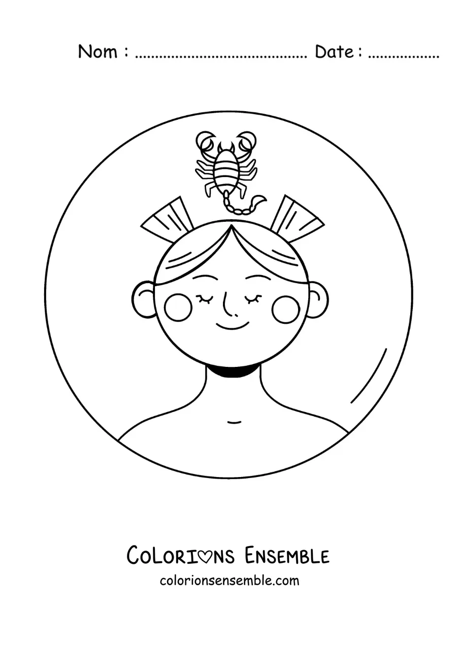 Image à colorier d’une femme animée du signe du zodiaque Scorpion