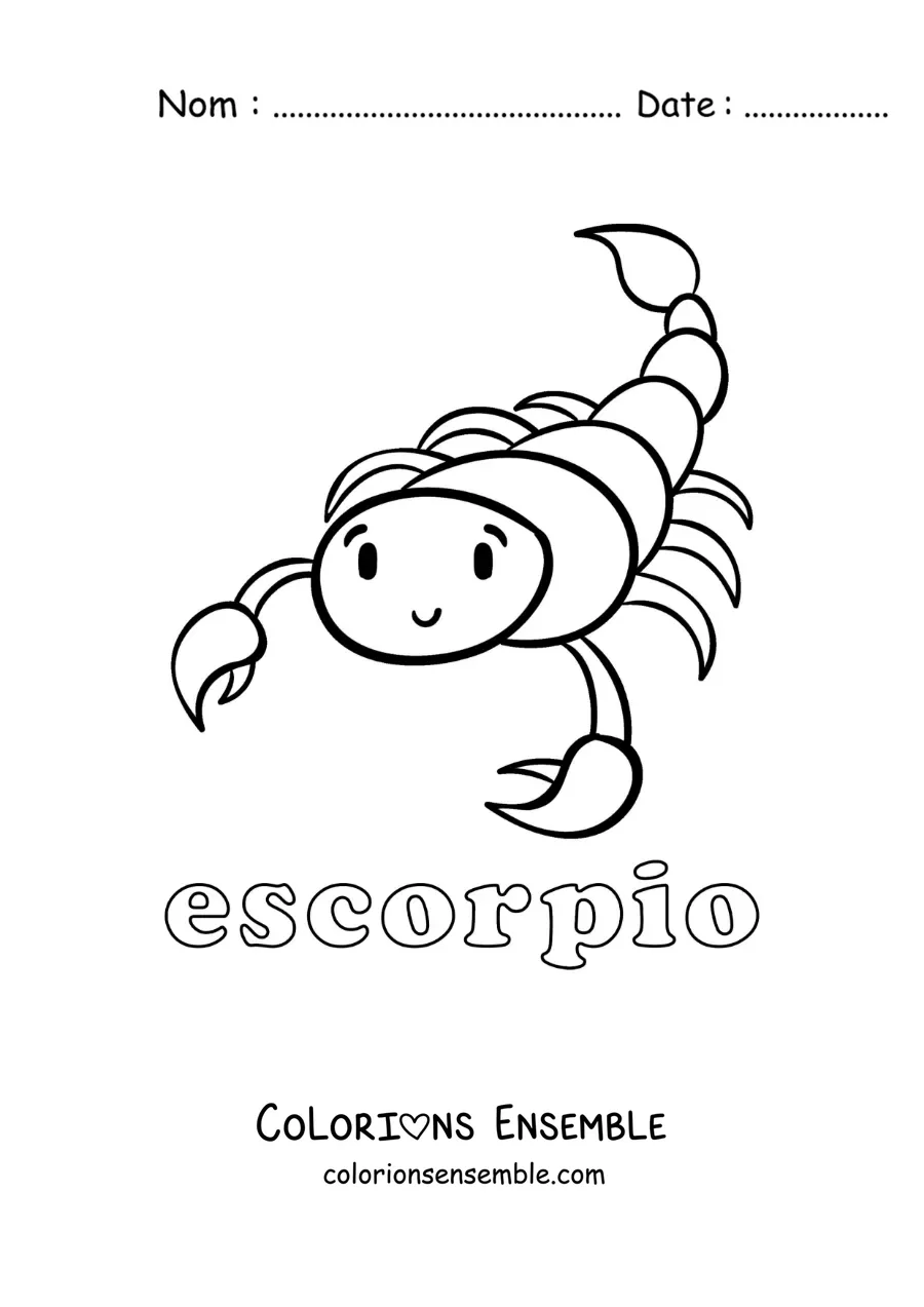 Image à colorier facile d’un scorpion du signe du Scorpion avec son nom