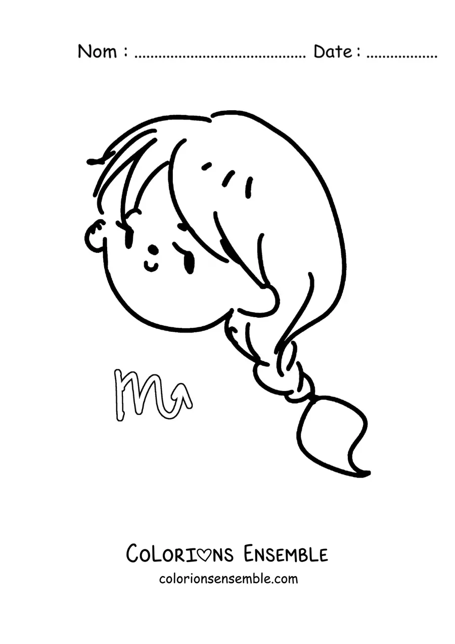 Image à colorier d’une fille kawaii du signe du Scorpion avec son symbole