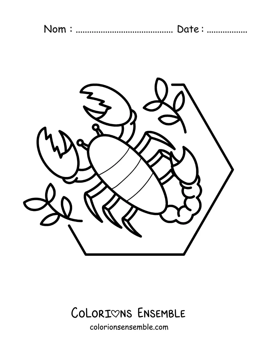 Image à colorier d’un scorpion animé avec des feuilles