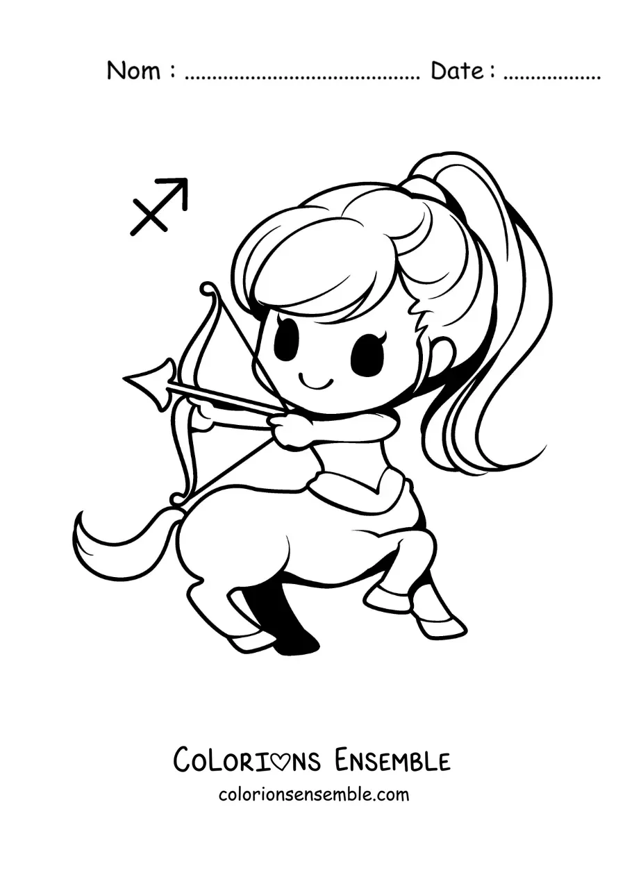 Image à colorier d’un centaure archer kawaii du signe du Sagittaire