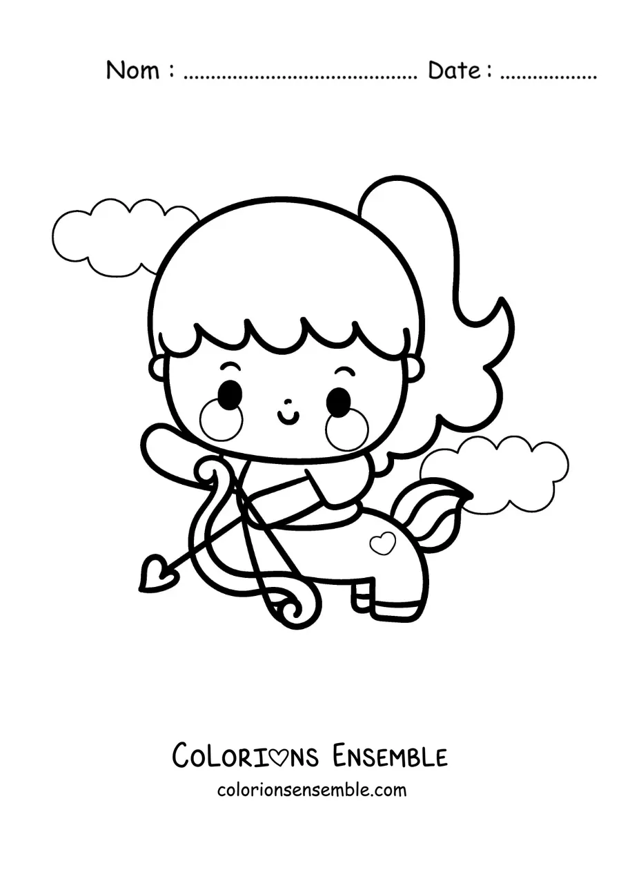 Image à colorier d’une fille centaure archère kawaii du Sagittaire