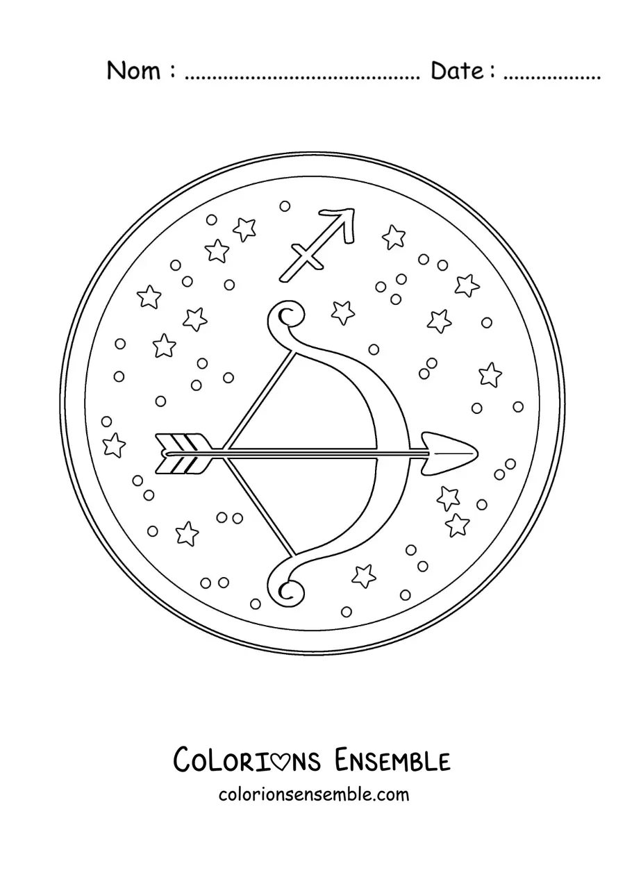 Image à colorier du symbole du Sagittaire avec des étoiles