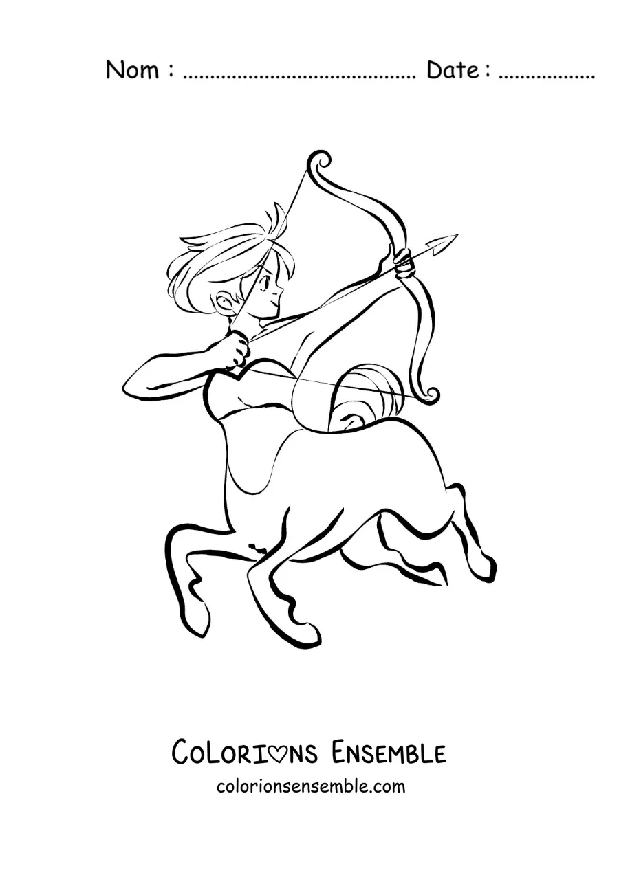 Image à colorier d’un centaure archer du signe du Sagittaire animé
