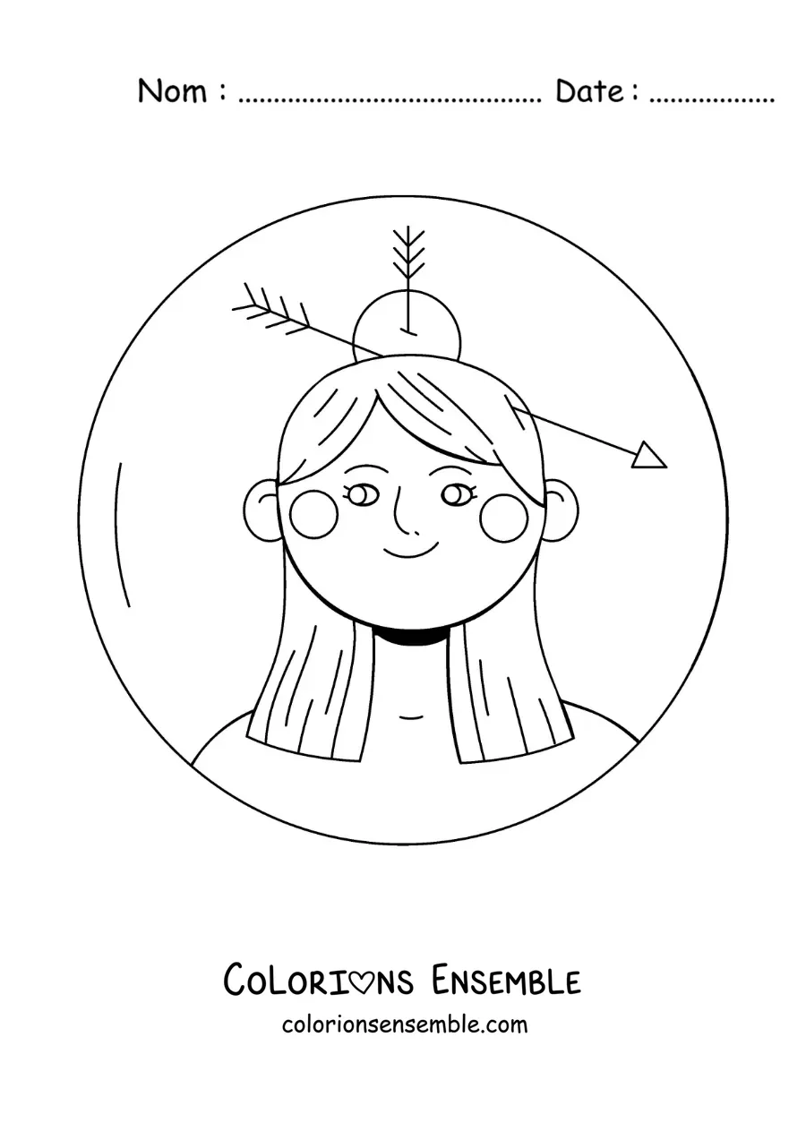 Image à colorier d’une fille du signe du Sagittaire animée