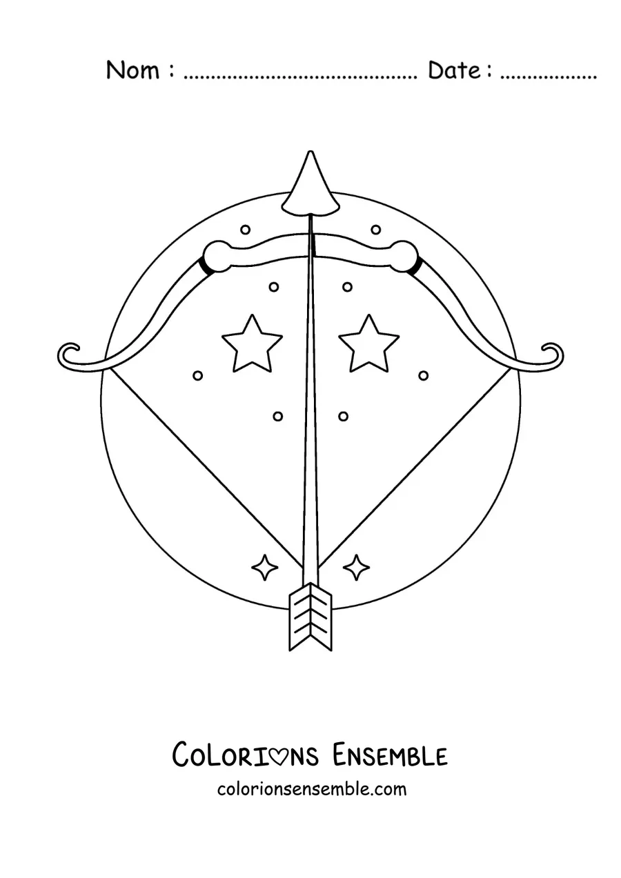 Image à colorier du signe du zodiaque Sagittaire avec des étoiles