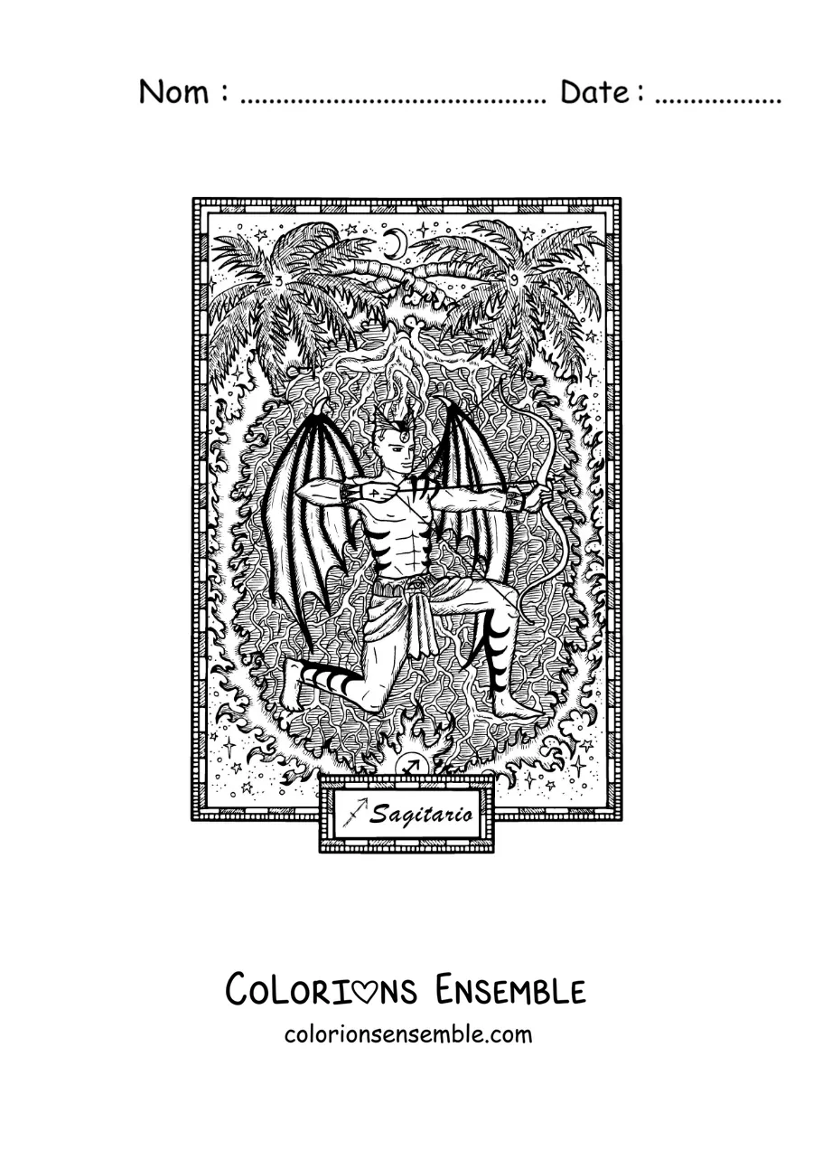 Image à colorier d’une carte du Sagittaire