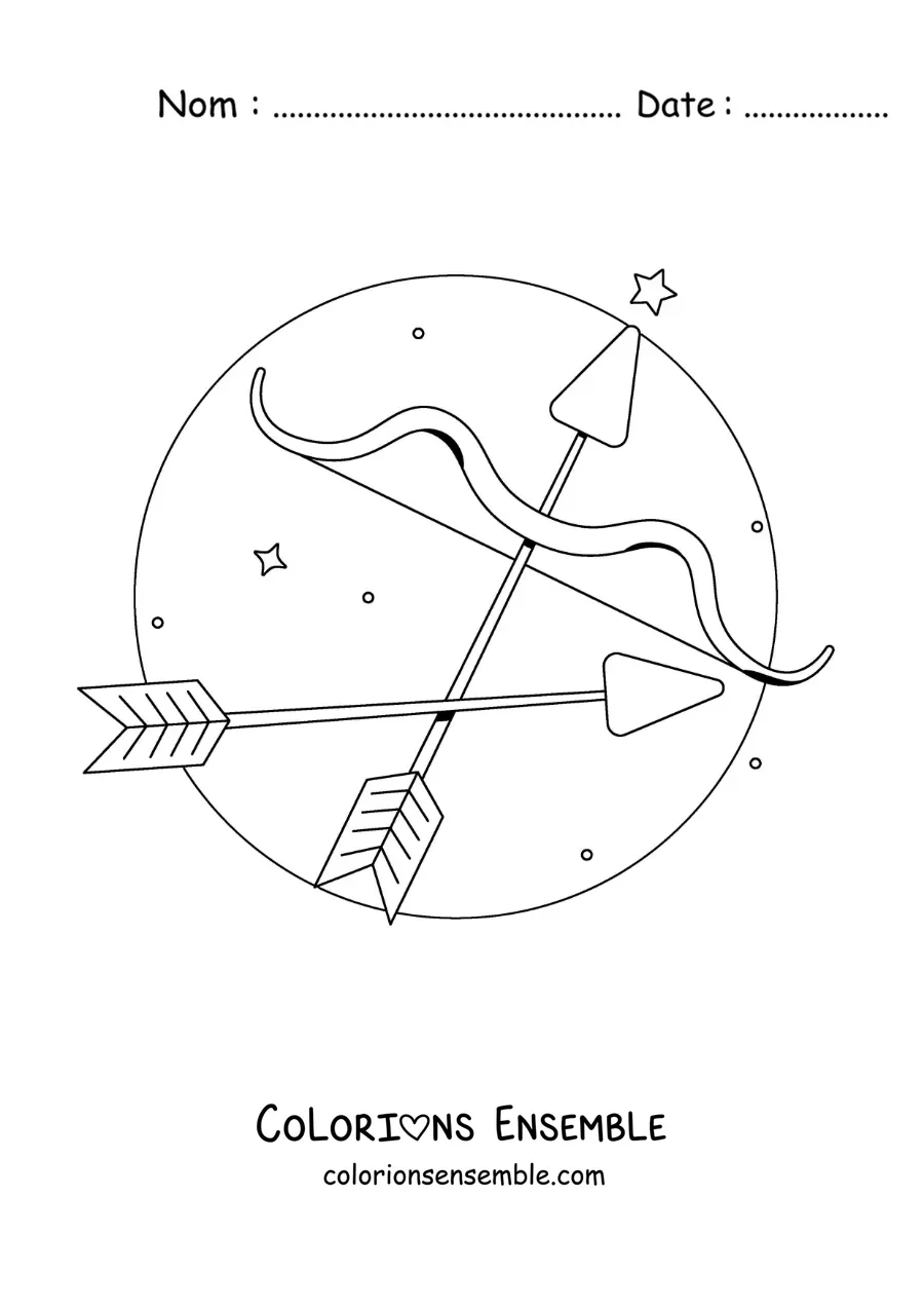 Image à colorier d’un arc et d’une flèche du Sagittaire