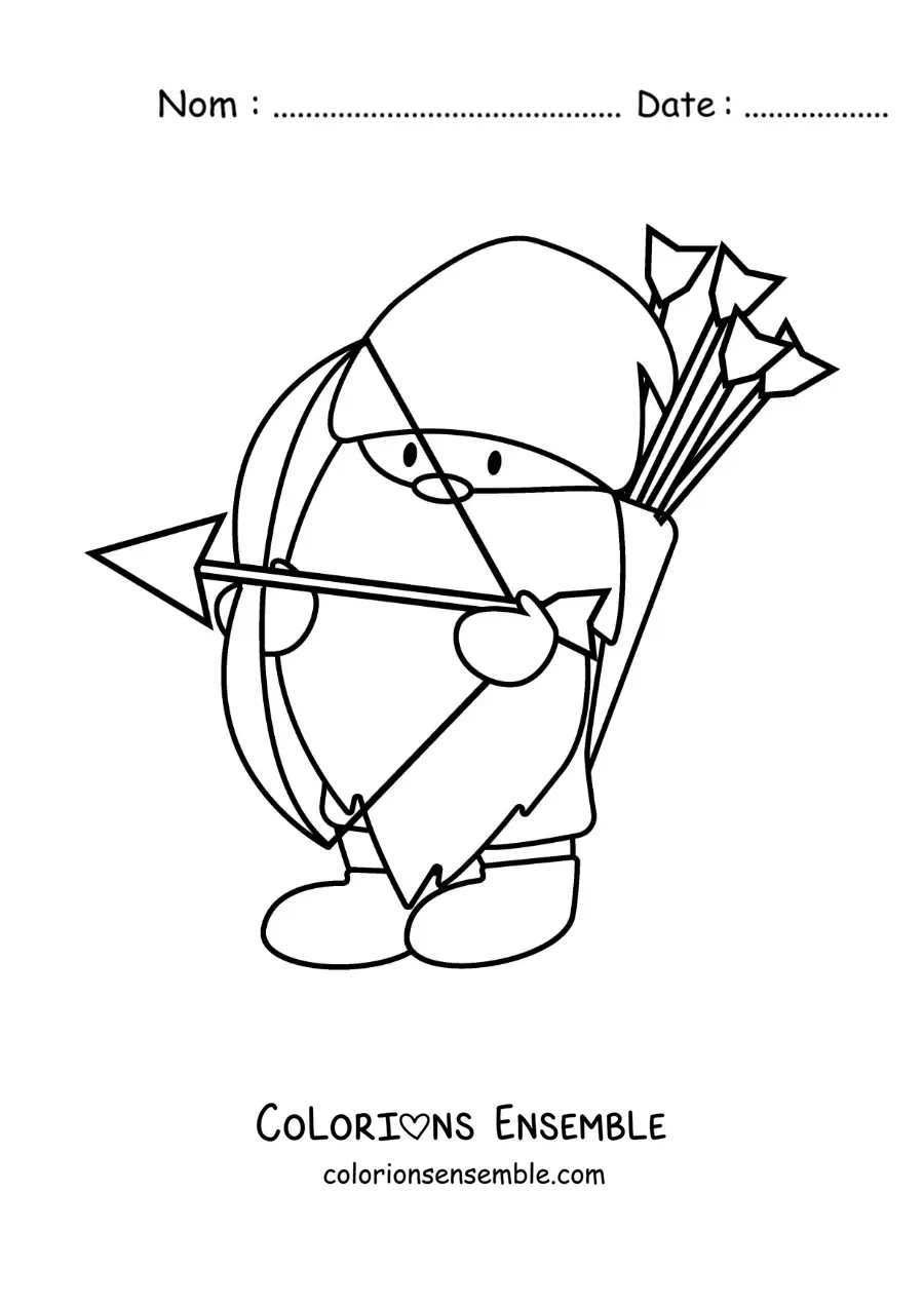 Image à colorier d’un gnome animé pour enfants avec le symbole du Sagittaire