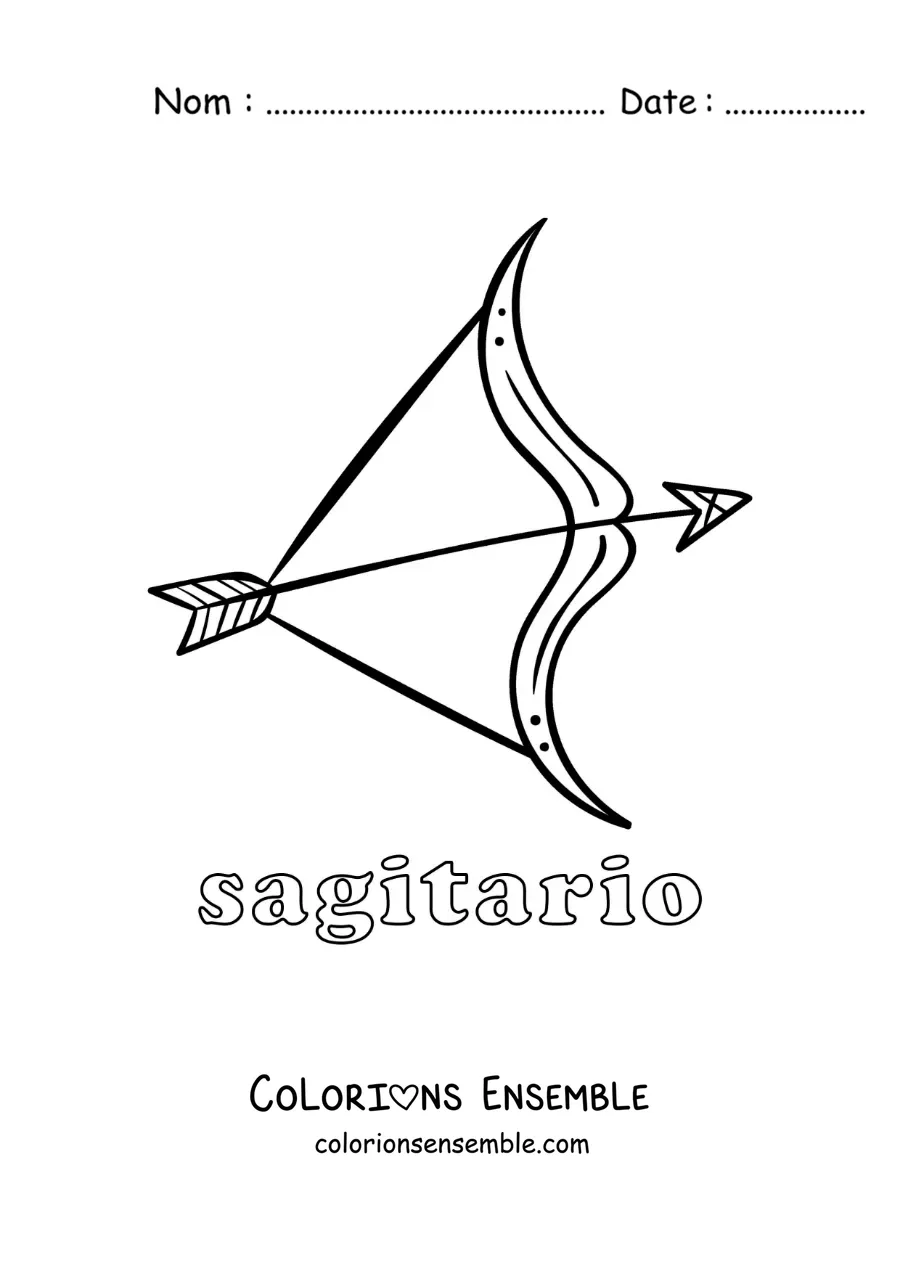 Image à colorier de l’arc du signe du zodiaque Sagittaire avec son nom