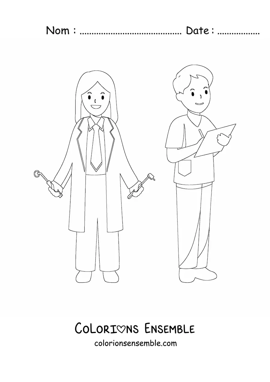 Image à colorier de deux dentistes
