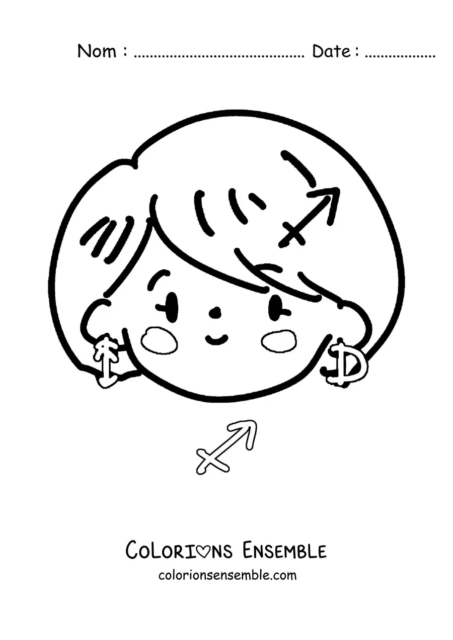Image à colorier d’une fille kawaii animée du signe du Sagittaire