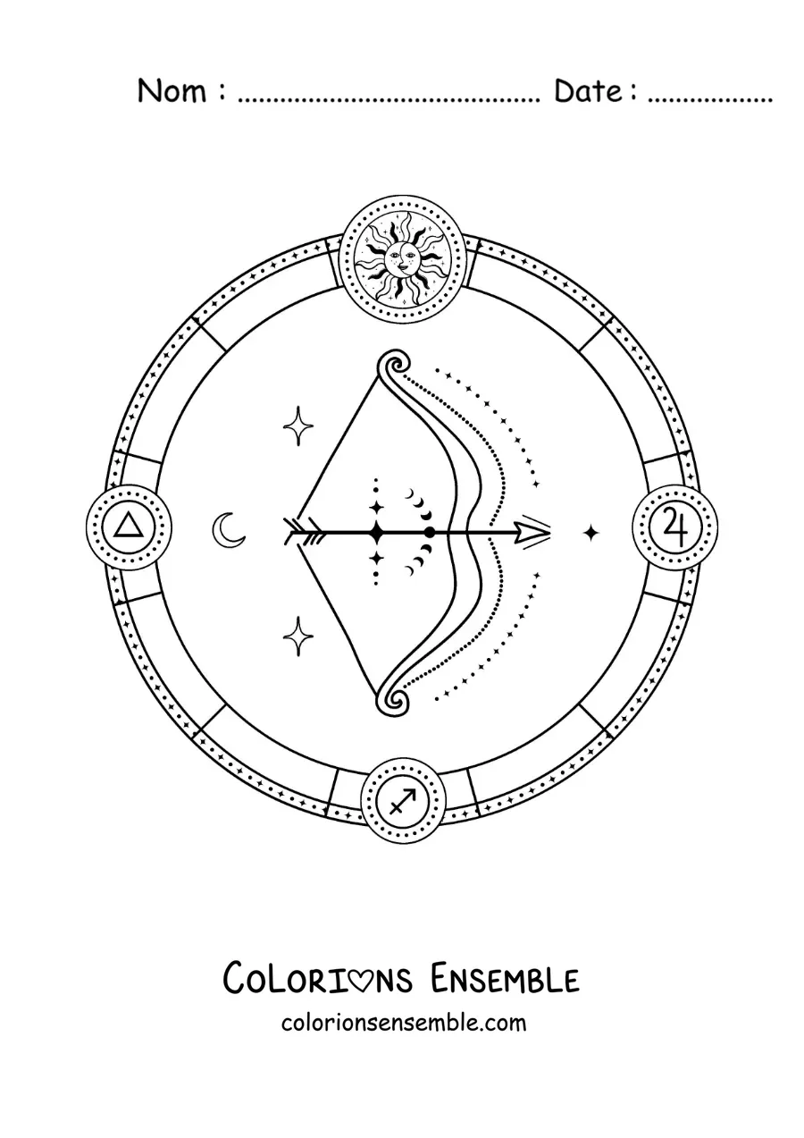Image à colorier des symboles du signe du zodiaque Sagittaire