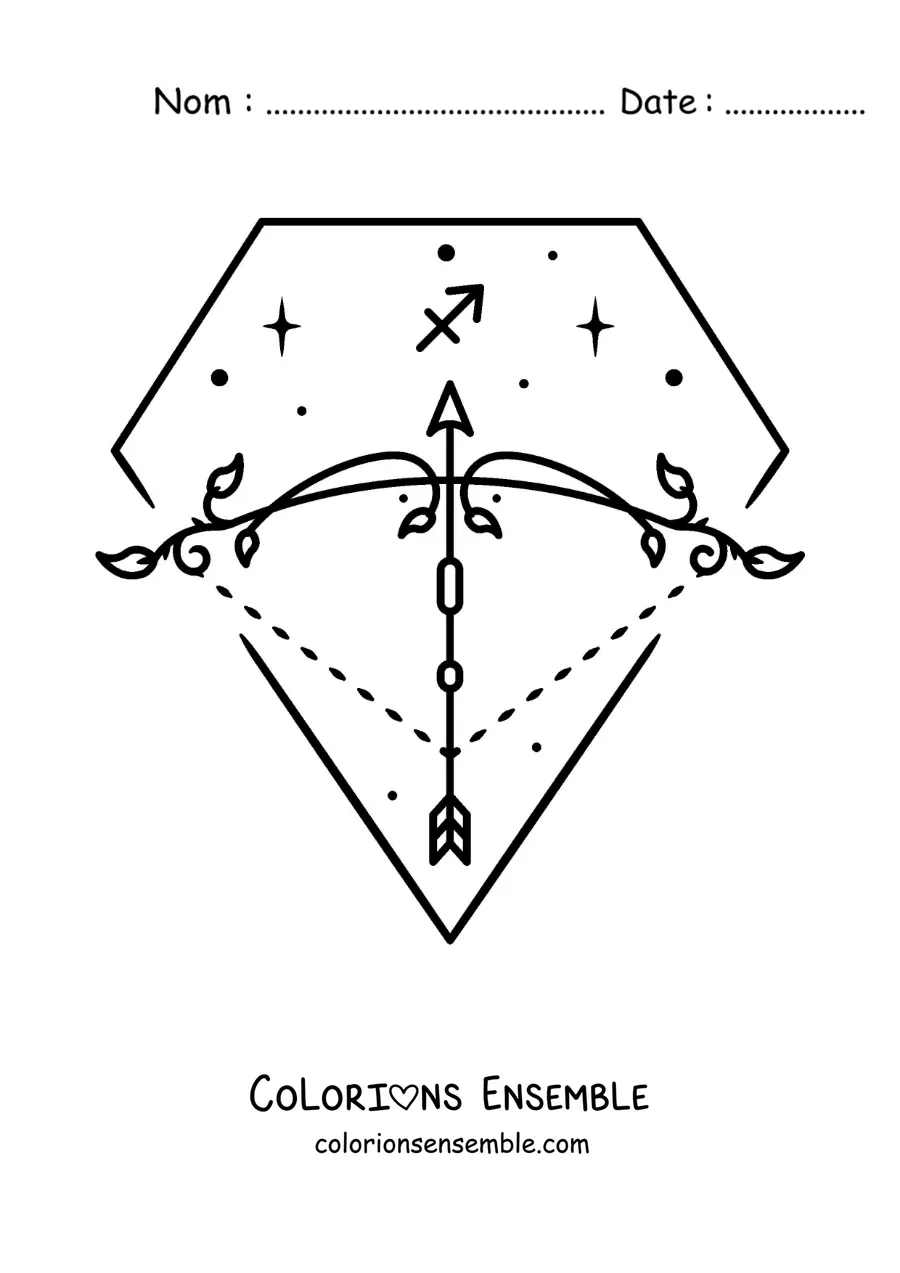 Image à colorier facile du symbole du Sagittaire avec des étoiles