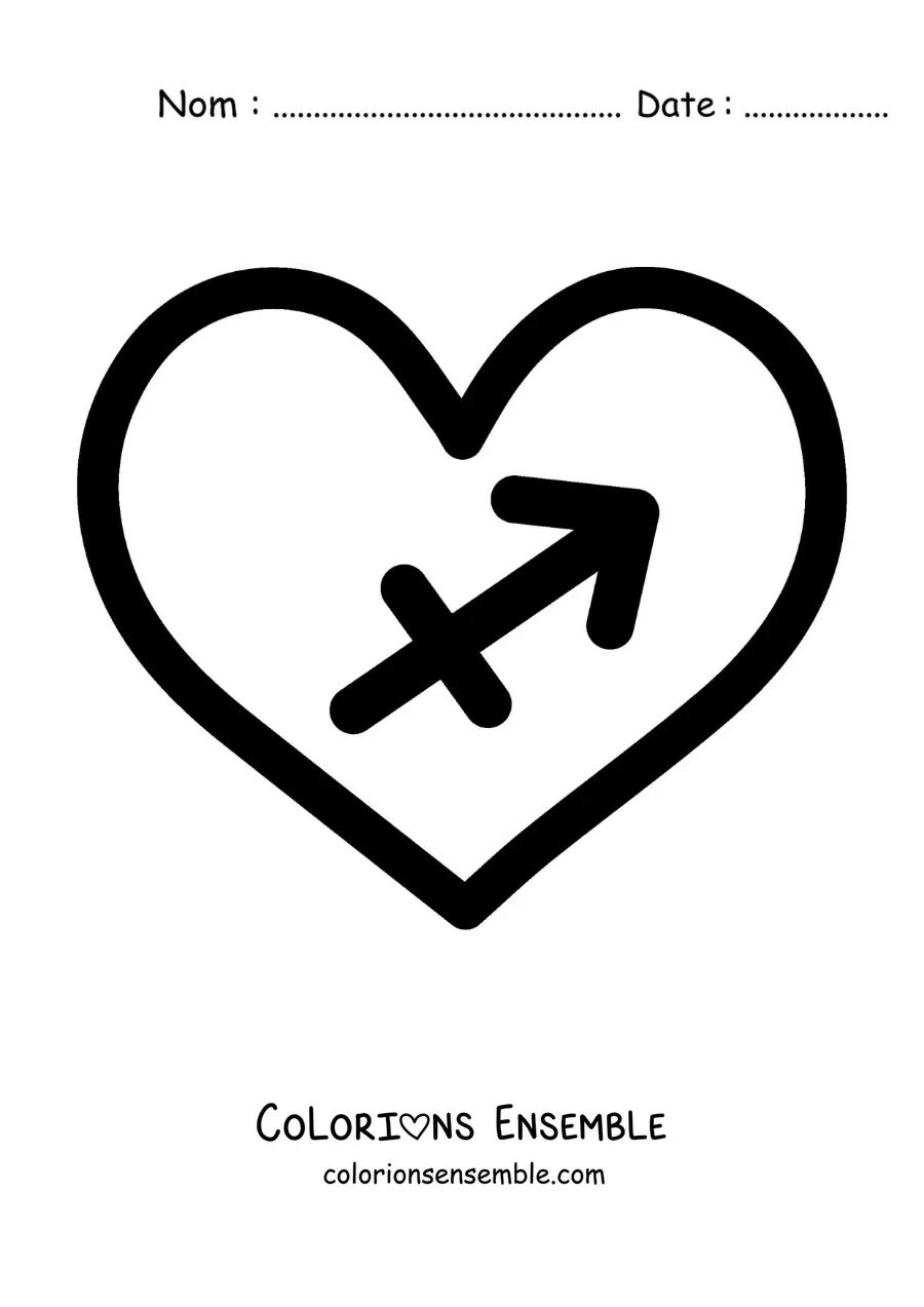 Image à colorier facile du symbole du Sagittaire dans un cœur
