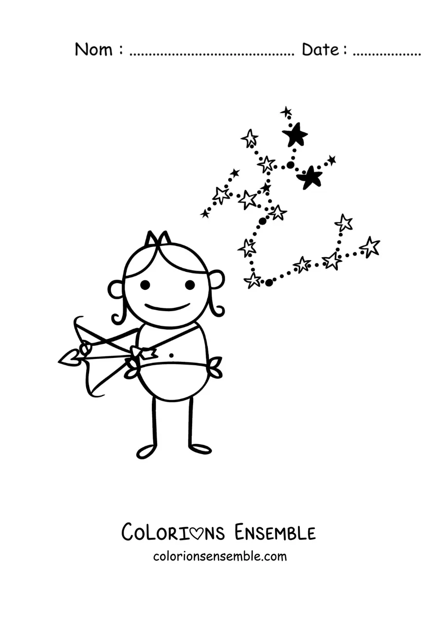 Image à colorier d’un dessin pour enfants du Sagittaire avec sa constellation