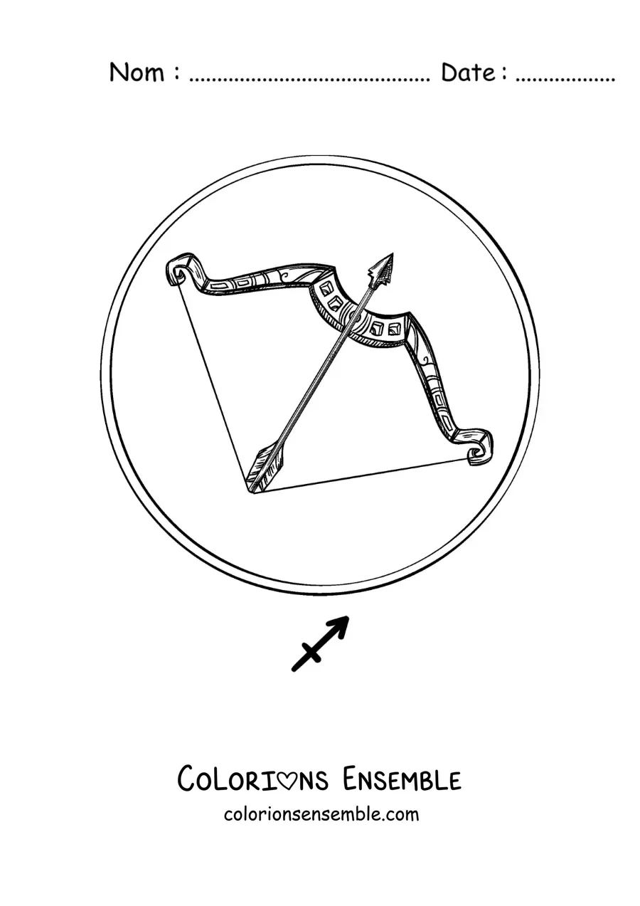 Image à colorier d’un arc du Sagittaire et de son symbole
