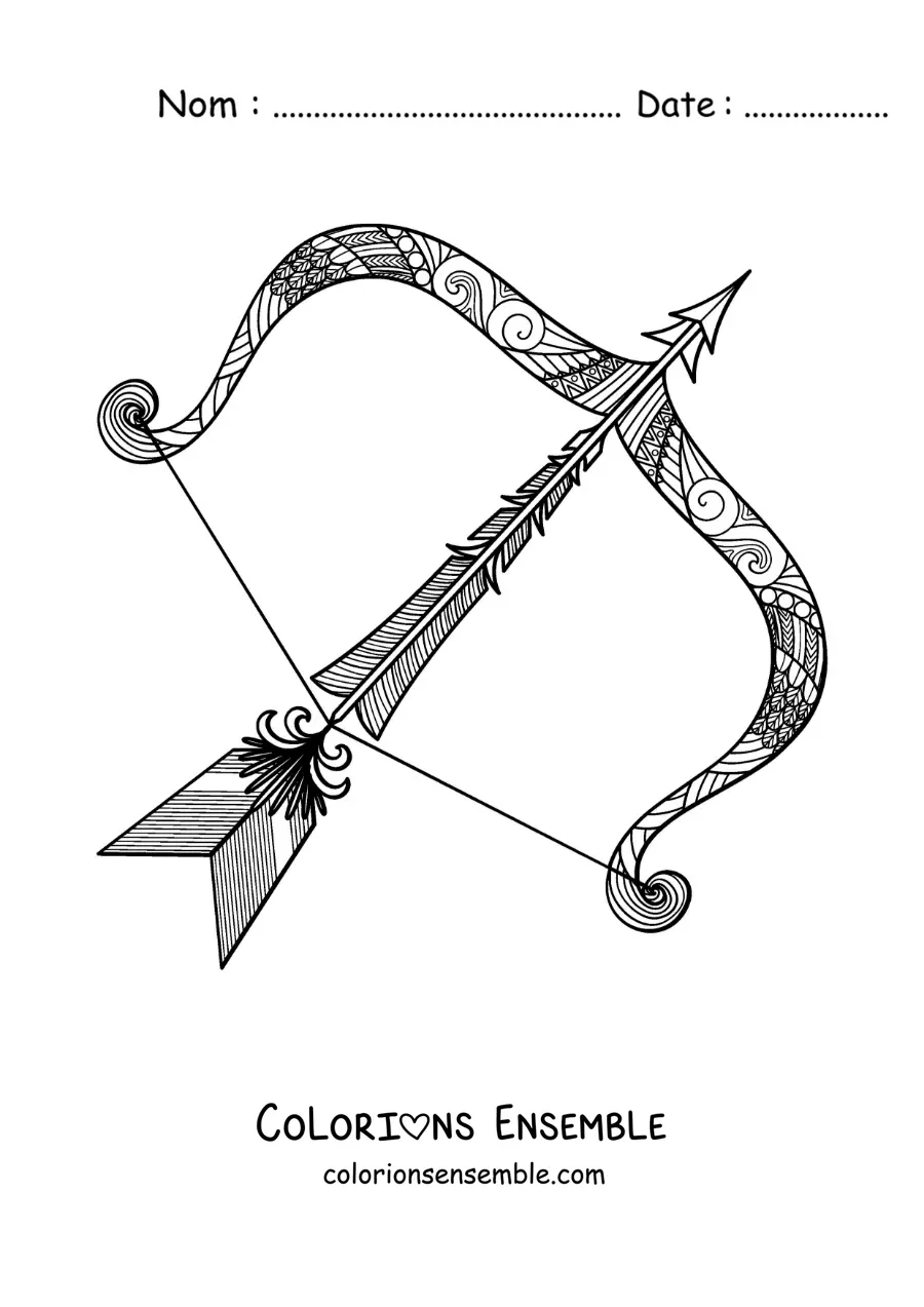 Image à colorier d’un mandala du signe du Sagittaire