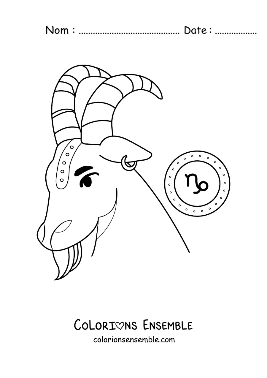 Image à colorier de la chèvre du signe du Capricorne animée avec son symbole