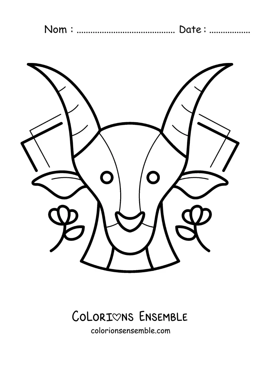Image à colorier de la chèvre du signe du Capricorne animée avec des fleurs
