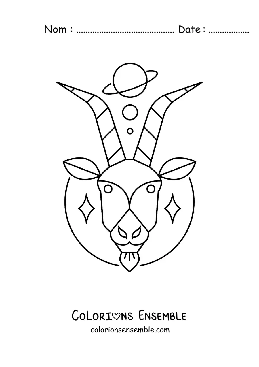 Image à colorier du symbole du Capricorne animé avec des astres