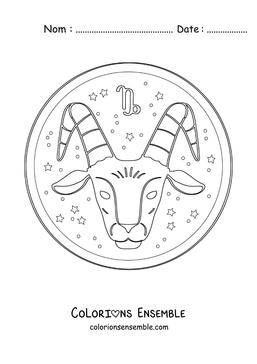 Image à colorier du signe du zodiaque Capricorne et d’étoiles