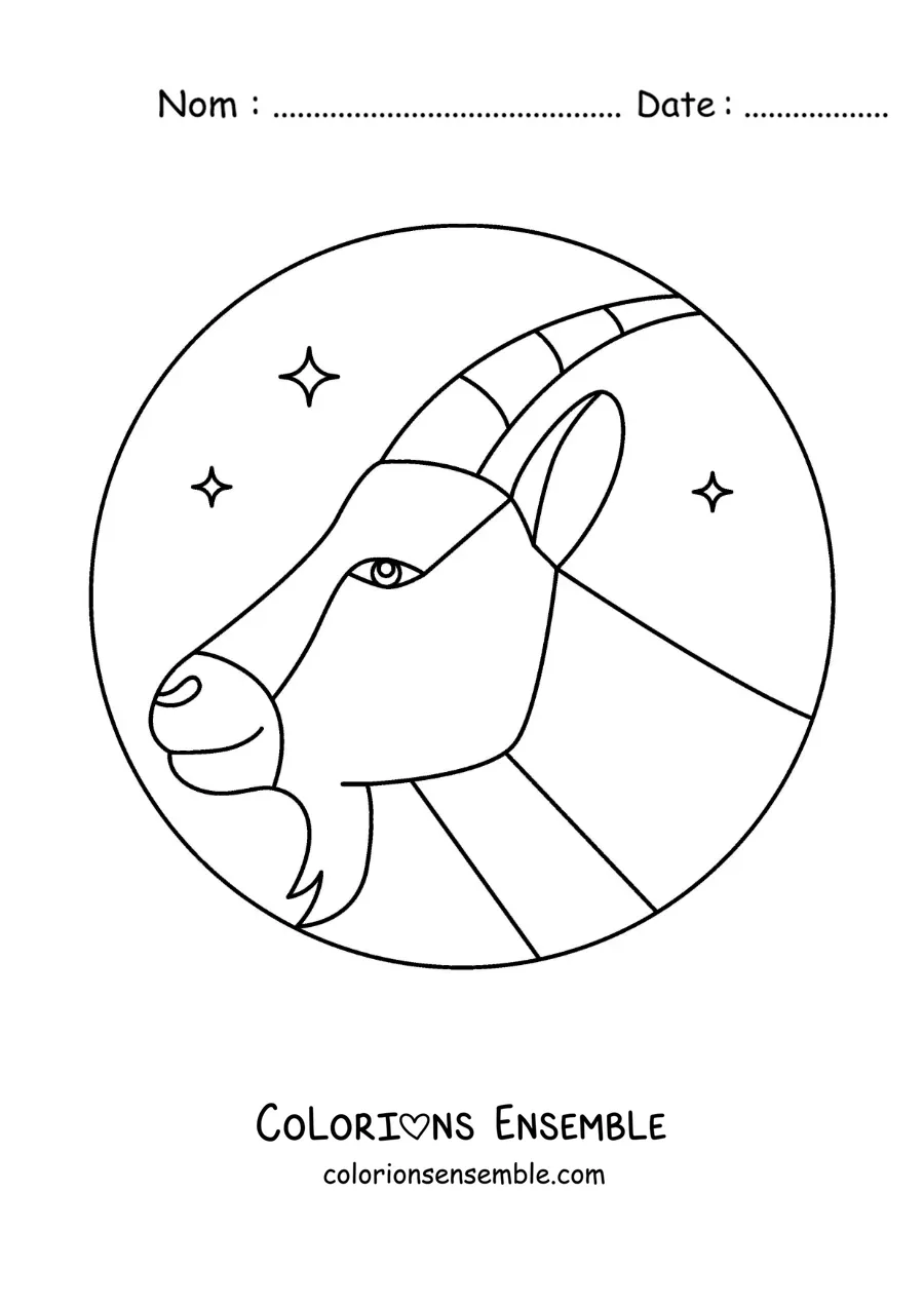 Image à colorier facile du symbole du Capricorne animé
