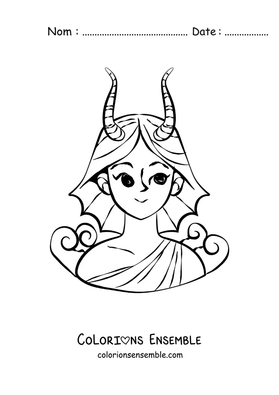 Image à colorier d’une fille du signe du zodiaque Capricorne animée
