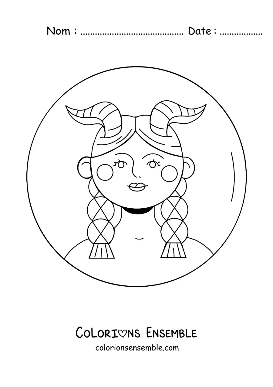 Image à colorier d’une femme animée du signe du Capricorne