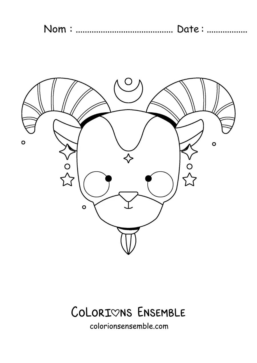 Image à colorier d’une chèvre kawaii animée du Capricorne