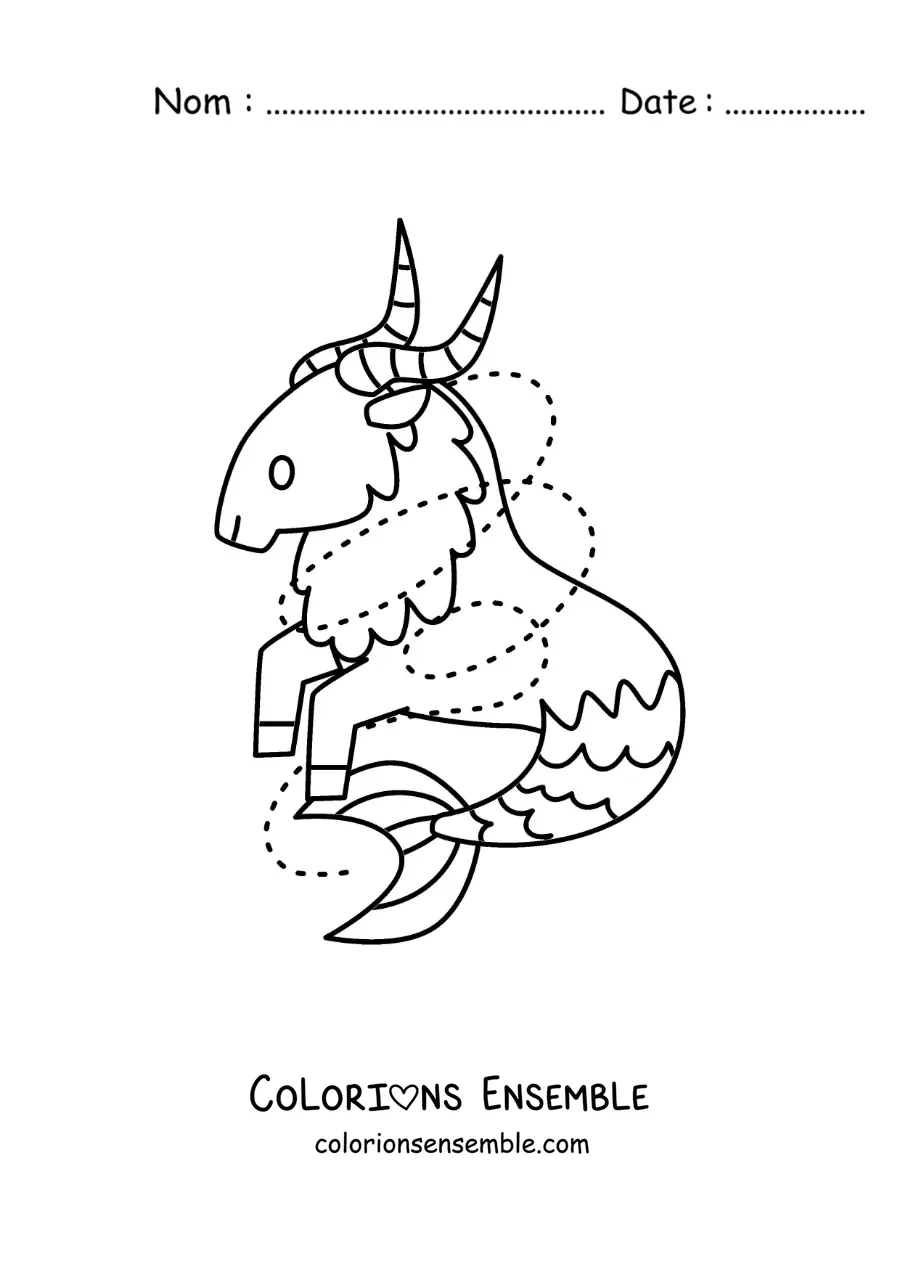 Image à colorier d’un personnage animé pour enfants de la mythologie du Capricorne