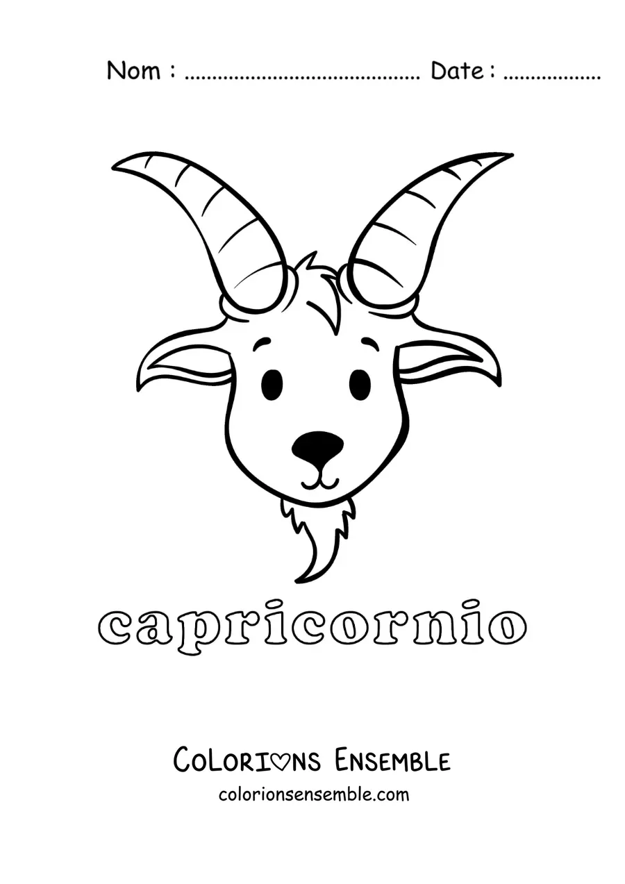 Image à colorier du signe du Capricorne animé pour enfants avec son nom