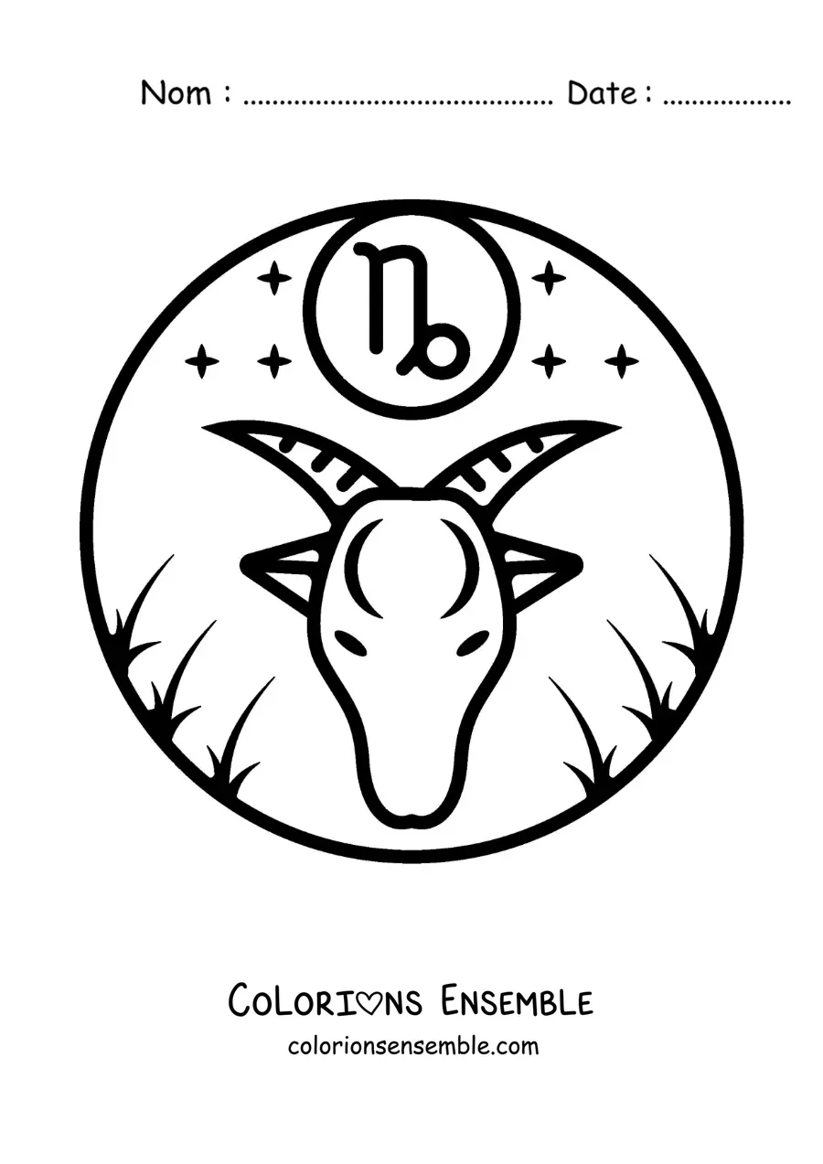 Image à colorier facile du symbole du Capricorne pour les enfants