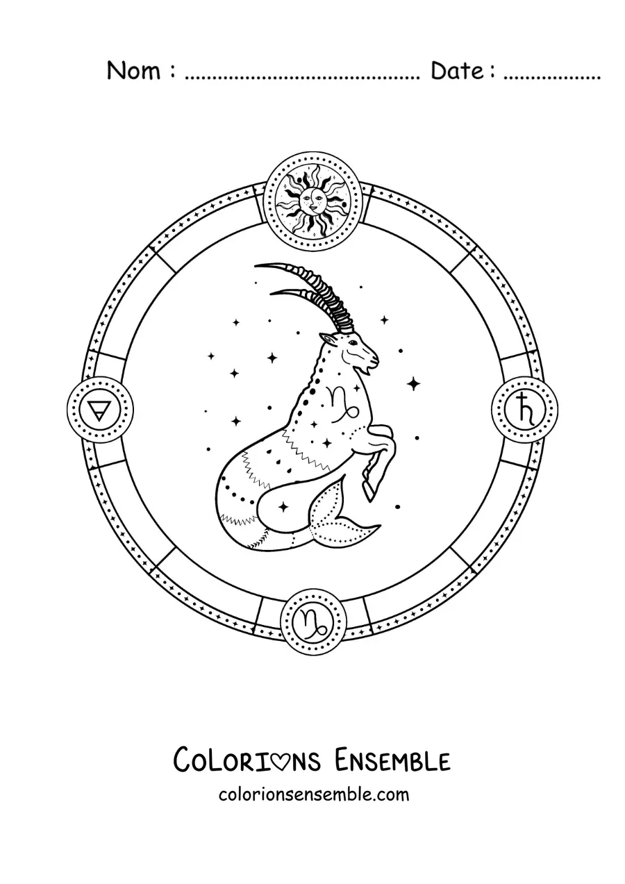 Image à colorier des symboles du signe du Capricorne