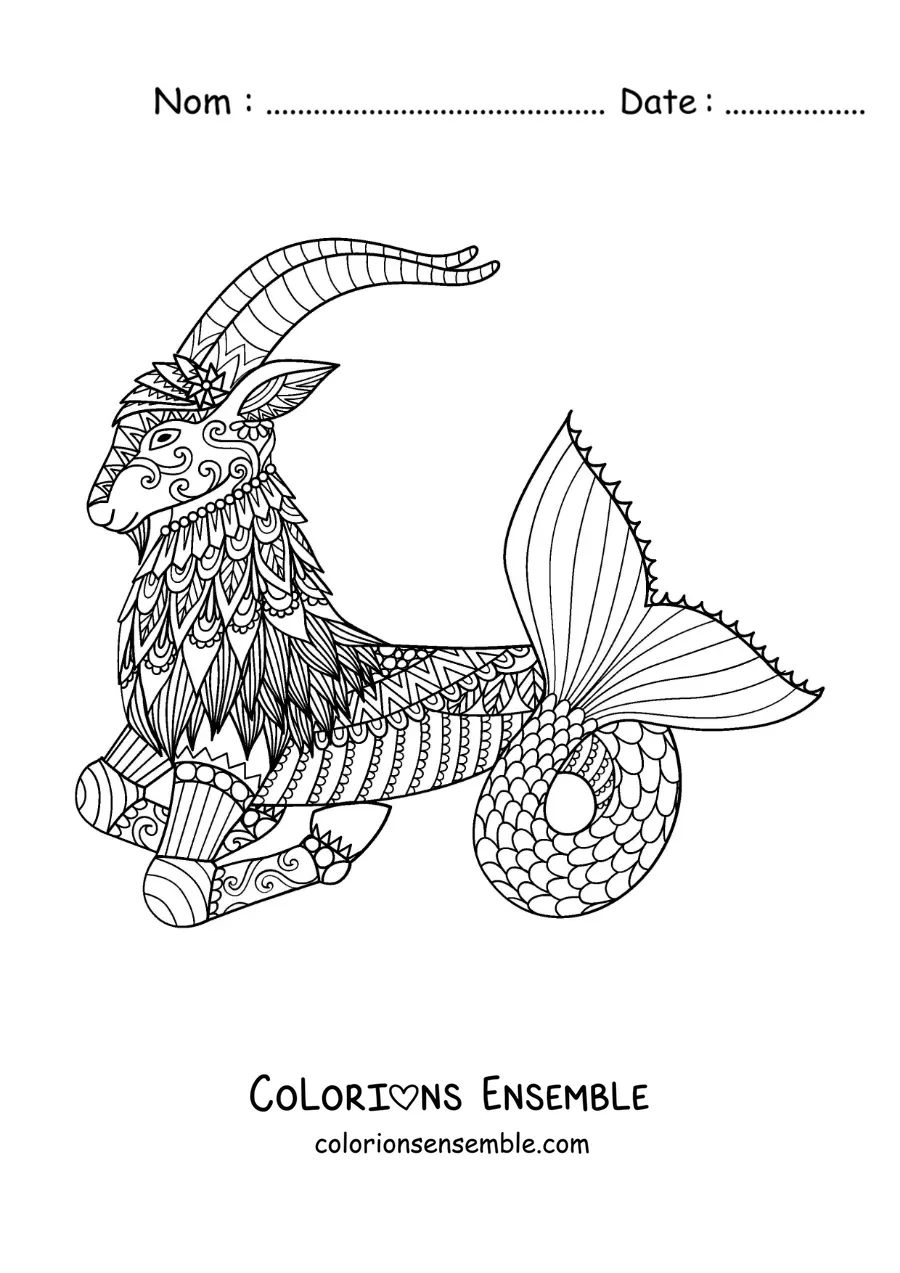 Image à colorier d’un mandala du signe du Capricorne