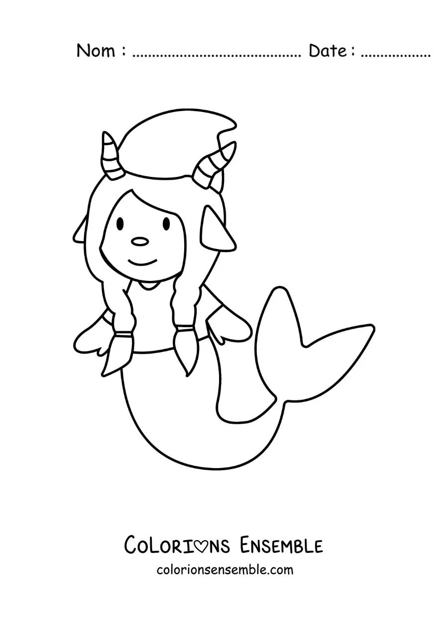 Image à colorier d’un gnome animé pour enfants du signe du Capricorne