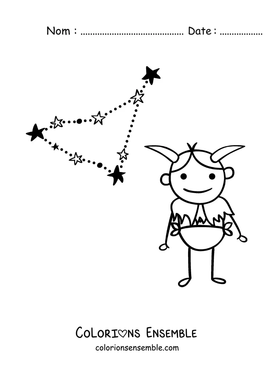 Image à colorier d’un dessin de la mythologie du signe du Capricorne et de sa constellation