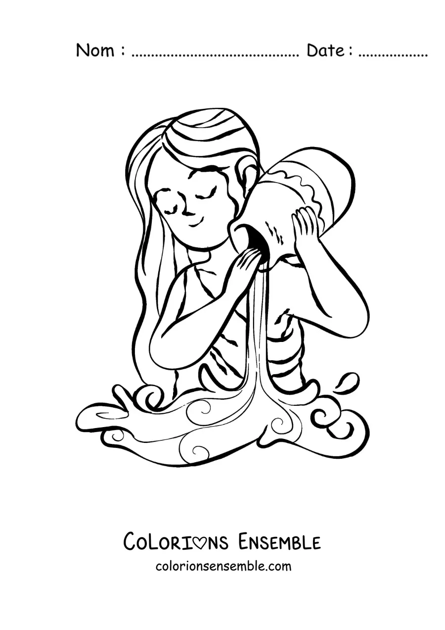 Image à colorier d’une fille du signe du Verseau animée